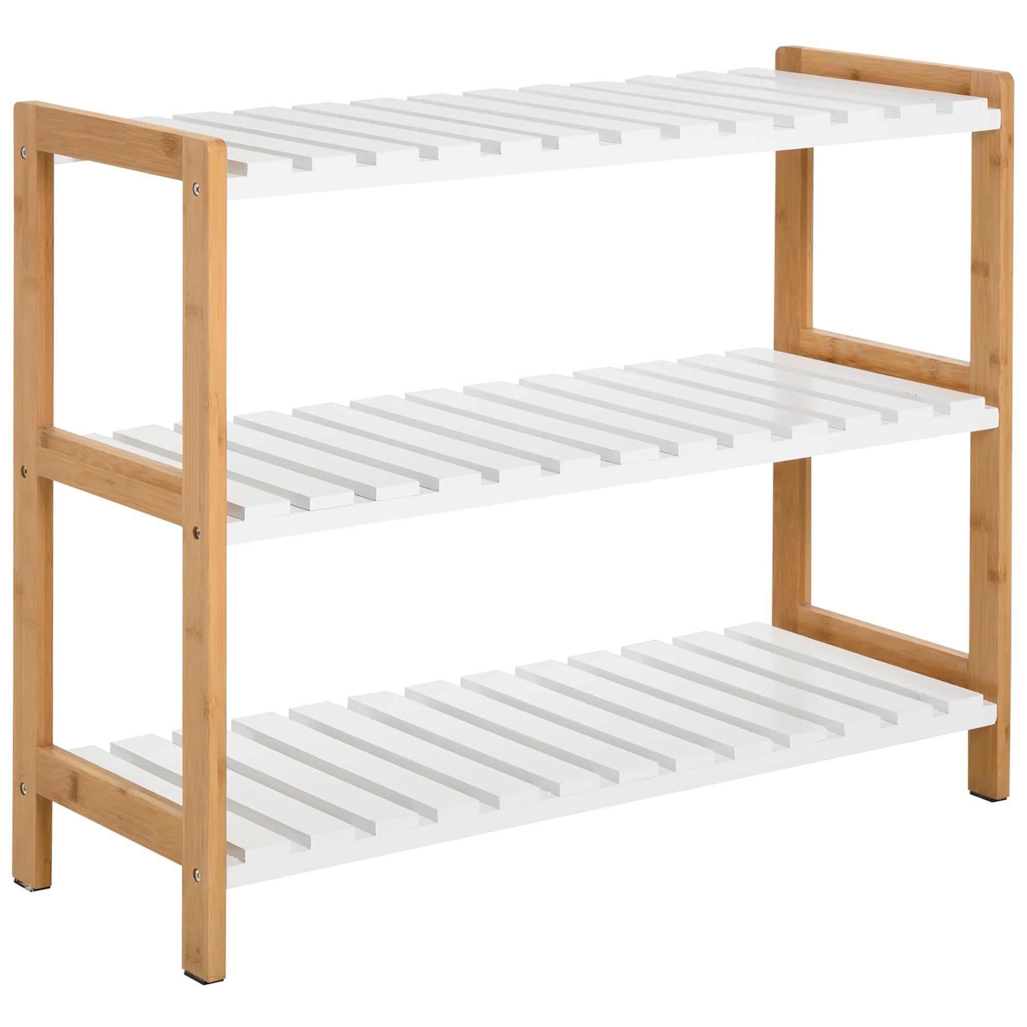 3-Tier Shoe Rack Wood Frame Slatted