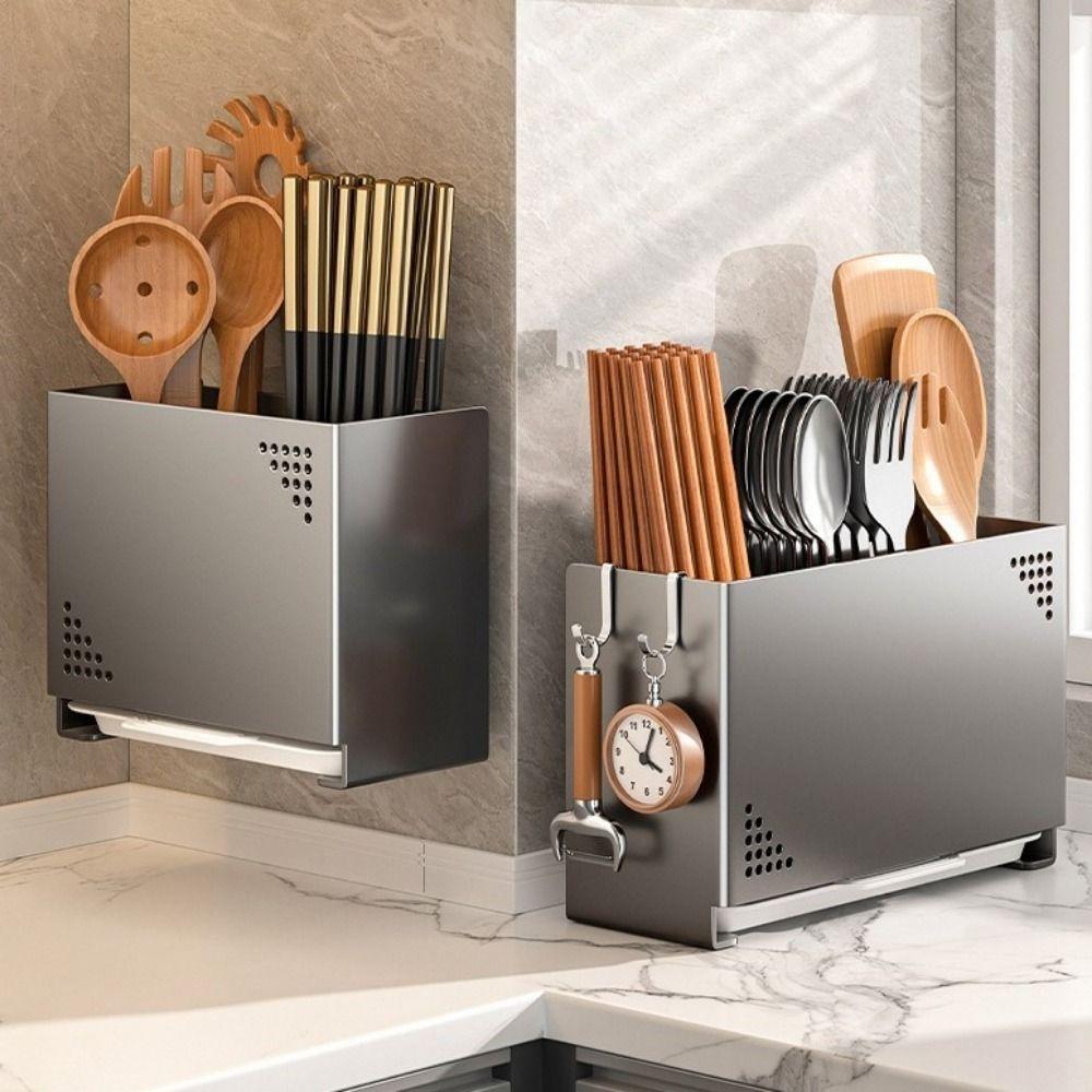 Wall Mounted Chopsticks Storage Box Carbon Steel Chopsticks Cage Cutlery Drying Basket  for Kitchen