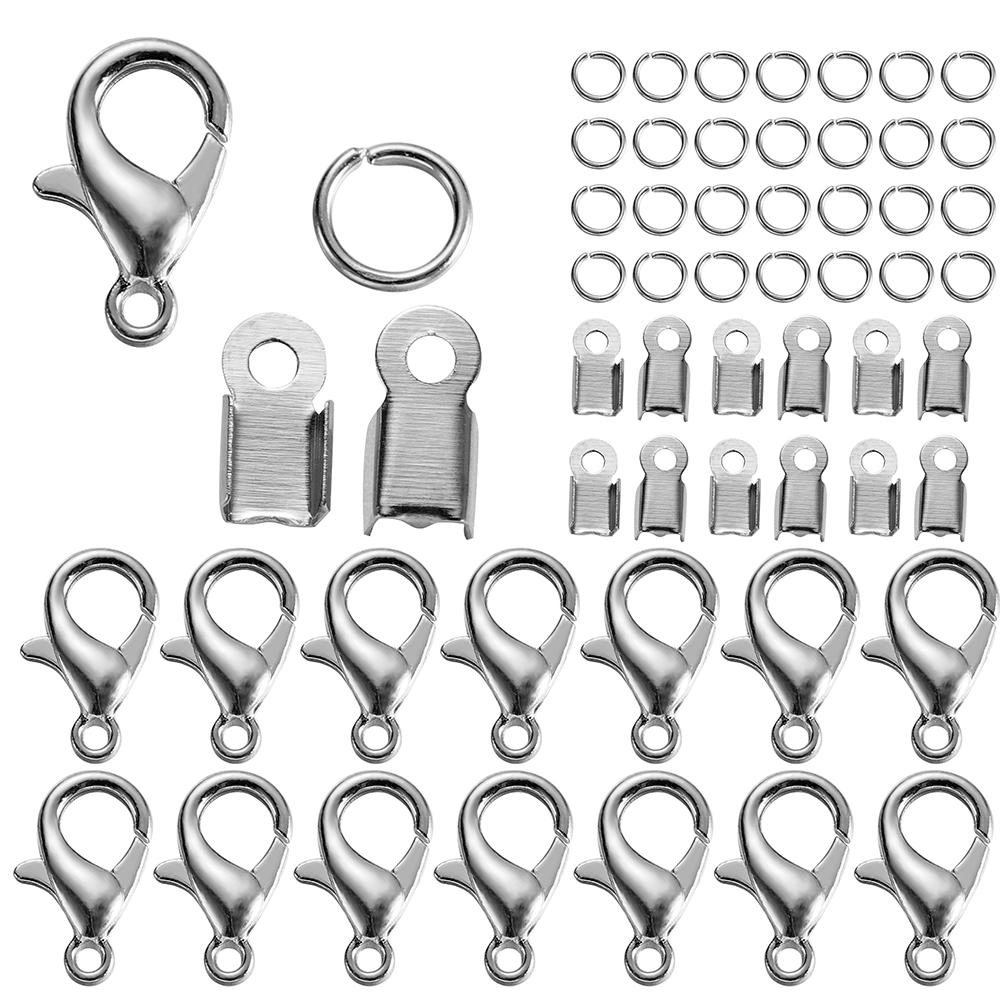 

80Pcs/Set Alloy Lobster Clasp Jump Rings Leather Clip Tip Fold Crimp Connectors Clasps for DIY Bracelet Necklace Jewelry Making