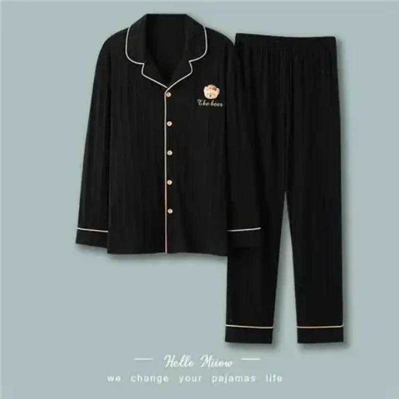 Men's Pajamas Set Long Sleeve Cotton Overalls Pajamas Fall and Winter Casual Wear Men's Loungewear Casual Wear