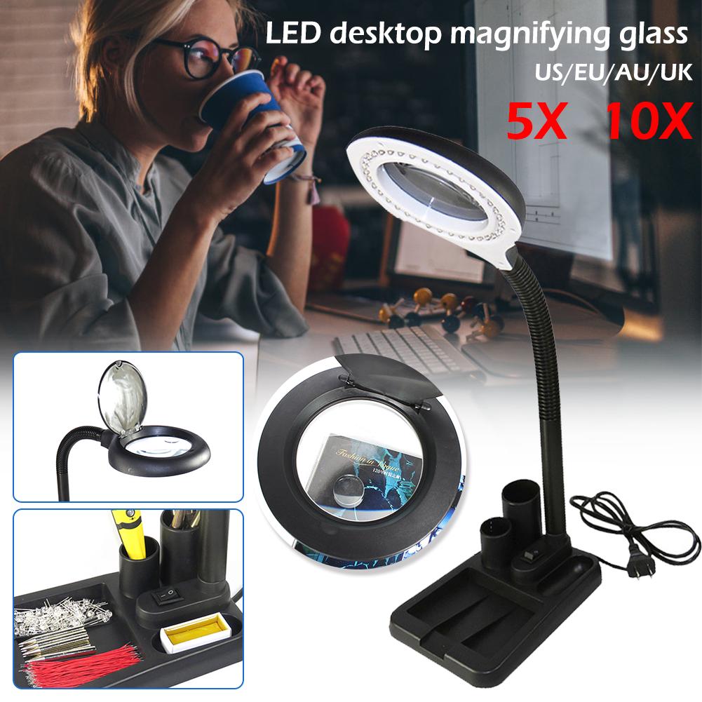 EU USUKAU Plug 220V Crafts Glass Lens LED Desk Magnifier EU USUKAU Plug 220V Crafts Glass Lens LED Desk Magnifier