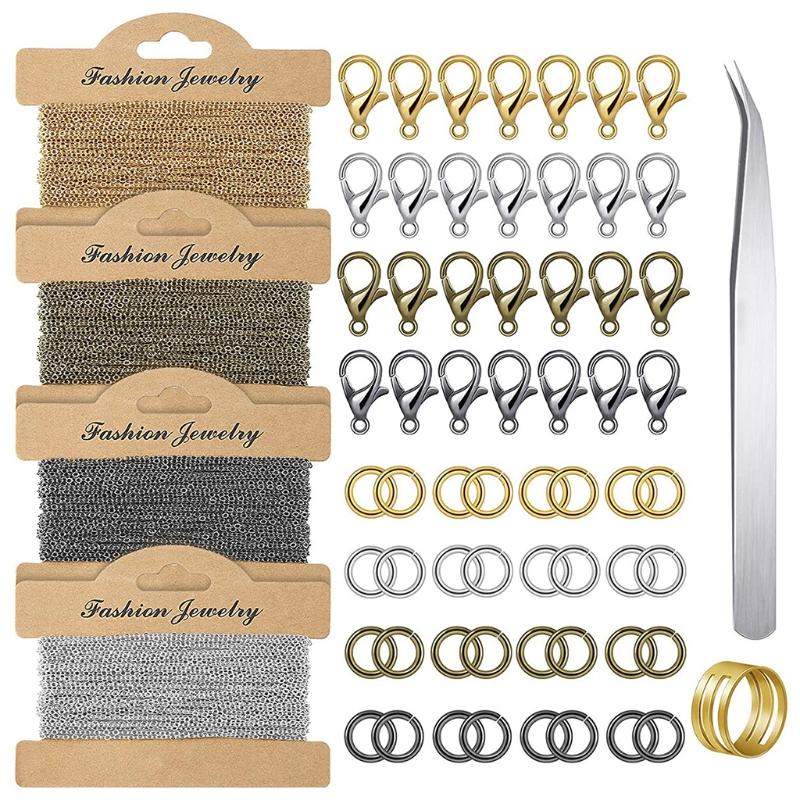 

Jewelry Making Lobster Clasp Crucifix Chain Set Chain Link Gold Open Rings Lobster Clasps with Curved Tweezers and Shan 1