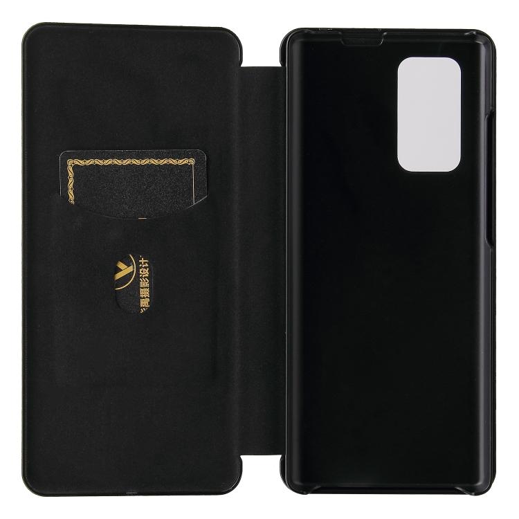 Dla LG Wing 5G Etui z Teksturą Włókna Węglowego, Poziome Flip, TPU + PC + Skóra PU z Miejscem na Karty