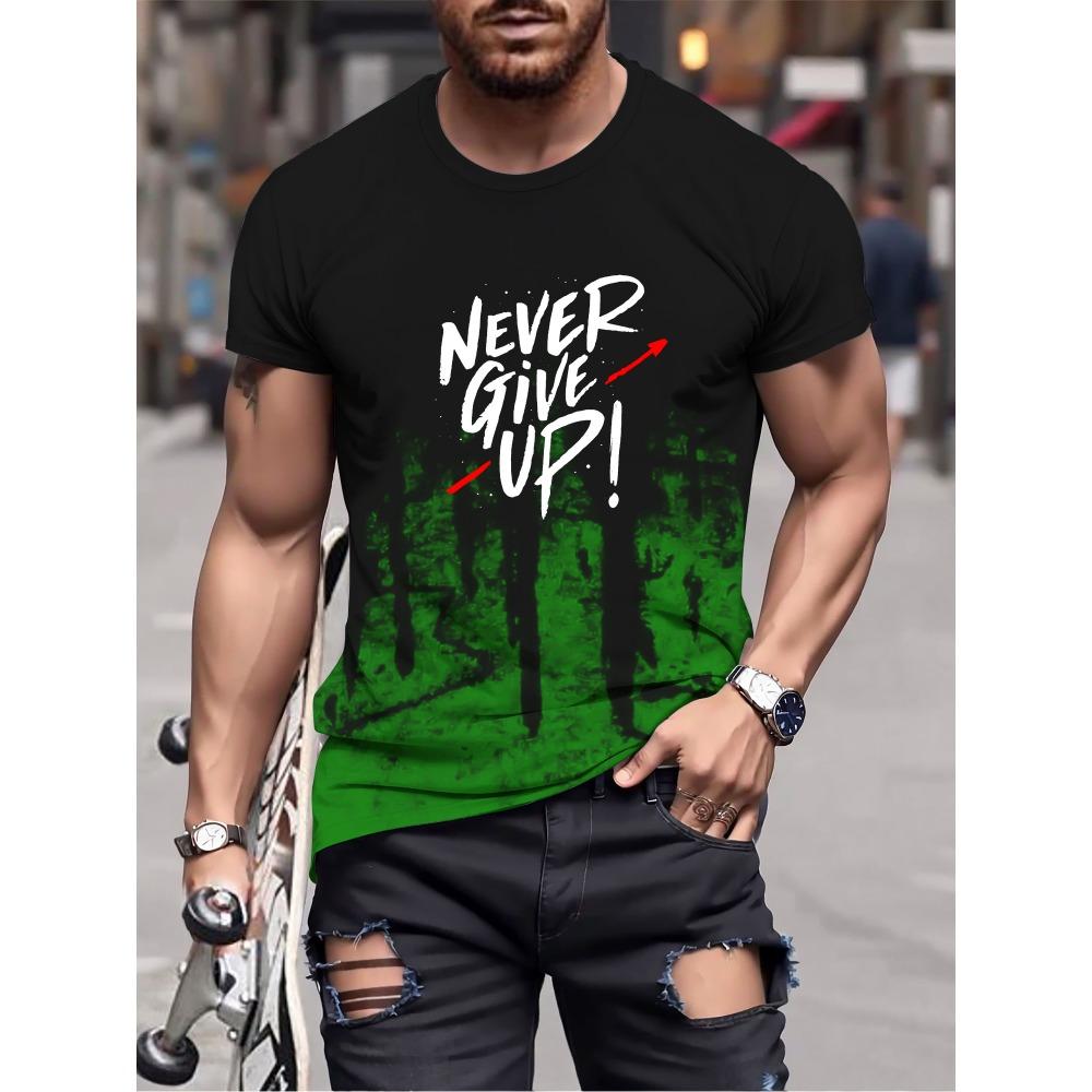 Never Give imprimat, confortabil și respirabil, tricou casual pentru bărbați, cu mânecă scurtă, elastic, potrivit pentru exerciții de vară