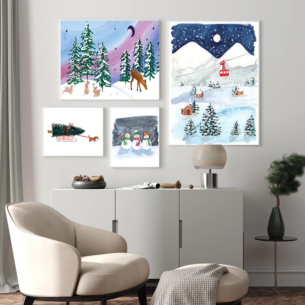 Weihnachten Schneemänner Singende Tänzerin Saisonale Wand Kunst Leinwand Malerei Nordic Poster Und Drucke Rentier Bilder Room Home Decor