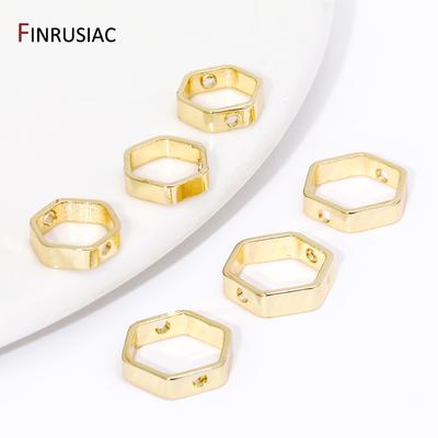 14K Gold Plated Brass Hexagonal Frame Beads Spacer Connectors DIY Necklace Bracelet Earrings Pendants Jewelry Making Accessories