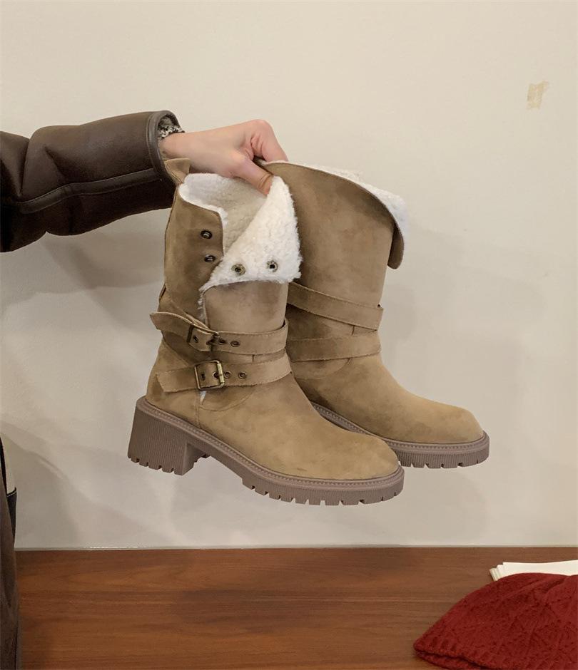 

Retro thick-soled Maillard Martin boots for women 2025 autumn and winter new two-wear knee-length snow boots warm short boots for women 39 хаки