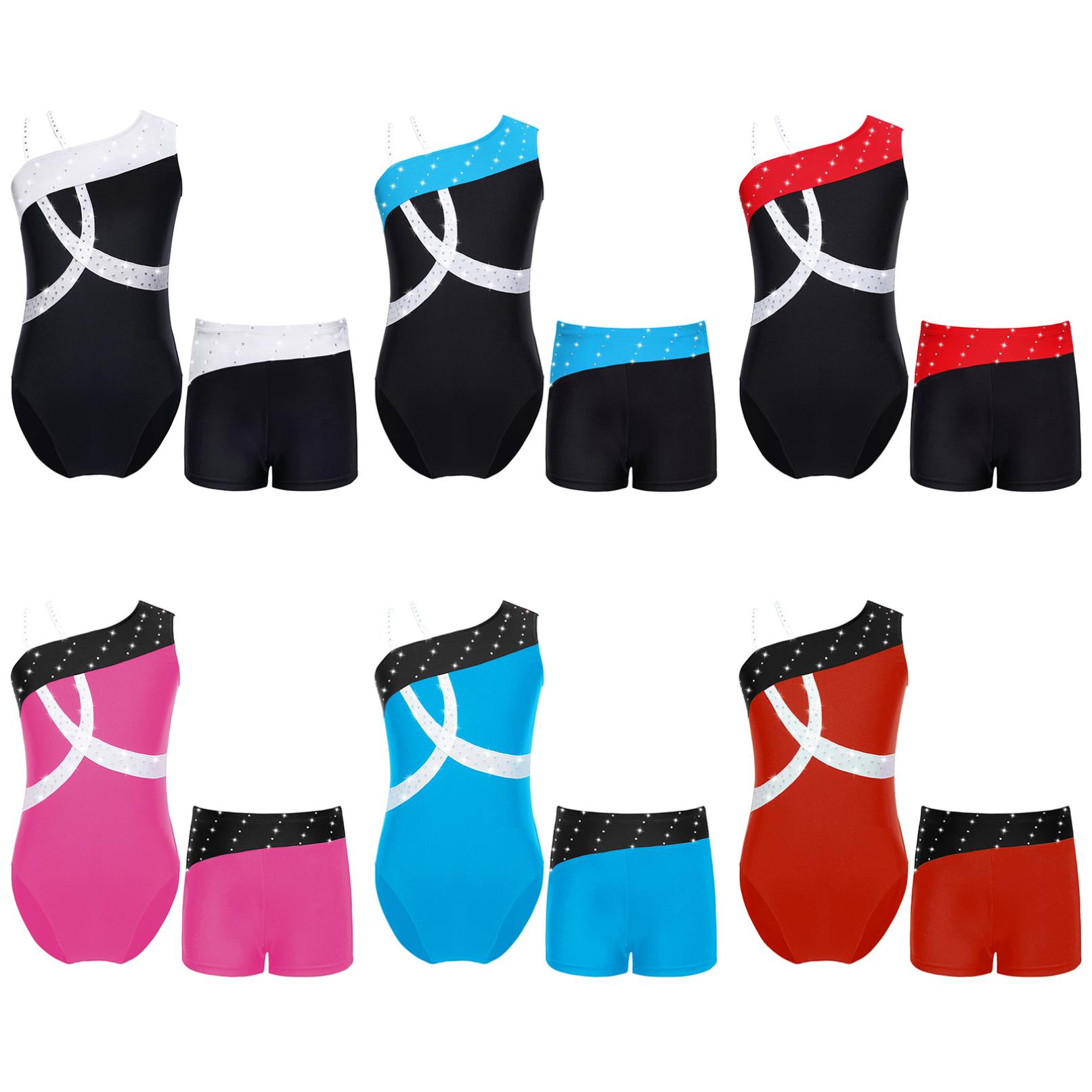 

Діти Дівчатка Гімнастика без рукавів Трико з шортами Наряди Спортивний танець Biketard 5-6 Years чорний/червоний