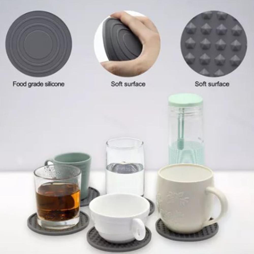 6 pcs Round Drink Coaster 3.9x3.9 in Non Slip Coaster Heat Resistant Coaster  Wood Table серый