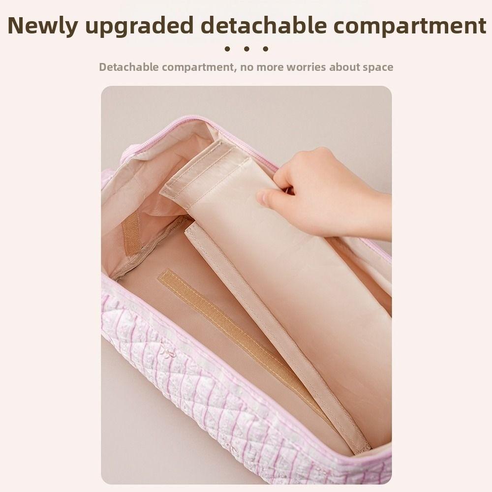 Quilted Cosmetic Bag Bow Print Storage Pouch Gifts Hair Styling Tool Bag