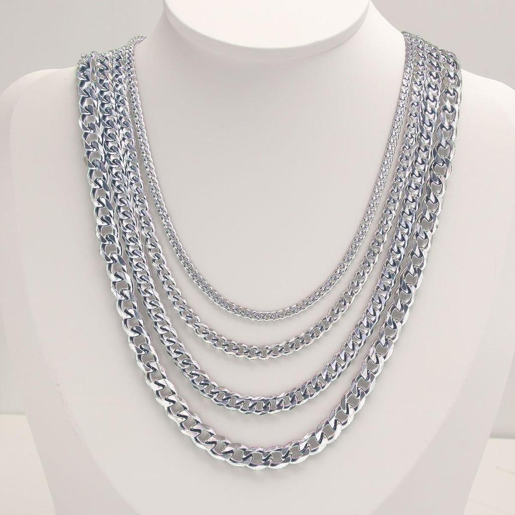 304 Stainless Steel Polished Cuban Chain Necklace: Fashionable Men's and Women's Six-Sided Titanium Clavicle Chain.
