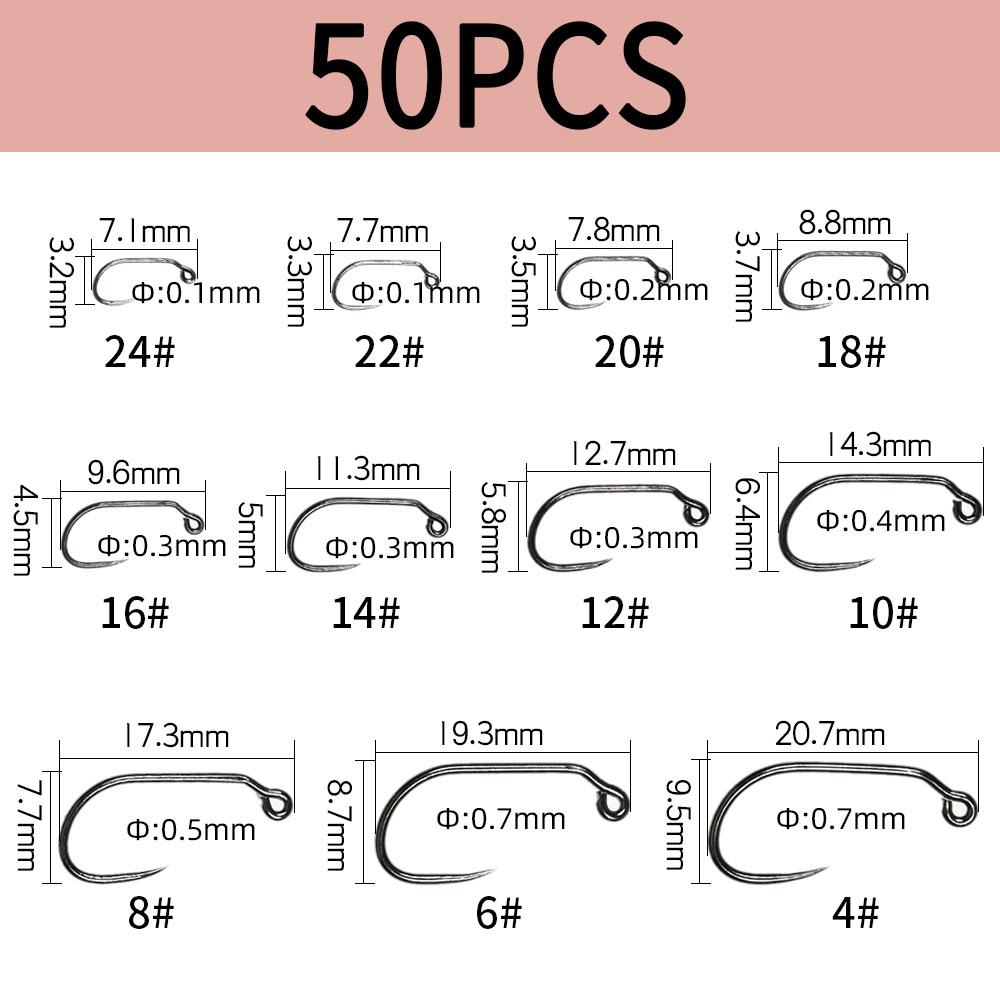 

50 шт. Соревновательный безбородый крючок Нимфа Джиг Крючок для рыбы Высокоуглеродистая сталь Яйцо Ручейник Куколка Евро Пердигон Муха Форелевая рыболовная приманка 16#