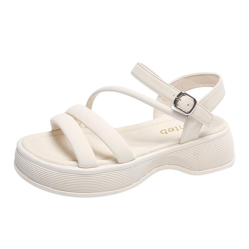 

Thick-soled open-toed fairy wind sandals woman 2025 summer Korean version new casual soft-soled one-word buckle fashion sandals woman 35