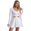 Damen V-Ausschnitt Langarm Chiffon Umhangkleid Metallische Verzierungen Römisch Halloween Cosplay Kostüm
