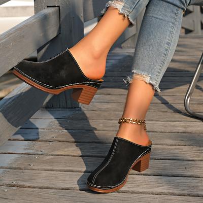 Women'S Retro Suede Mid Heel Mules With Chunky Heels And Vintage Stitching. Wedding Beach Sandals For Women Sandals Women Sexy