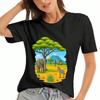 Afrikanische Savannenbäume Unisex Baumwoll-T-Shirt, Re Baumwolle Hochwertiger Druck, Langlebig, Lässig Und Modisch. Wüstenszene Baum Grafik T-Shirt, Bequem