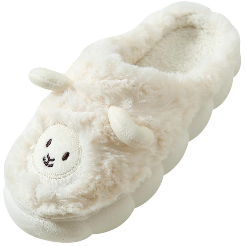 Plush Cartoon Lamb Heart Slippers for Couples - Cozy Indoor Winter Footwear for Women & Men