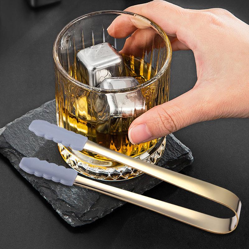 Stainless Steel Ice Cube Clip Ice Tong with Silicone Sleeves Dessert Tongs Food Clips Ice Block Serving Tongs Kitchen Accessory