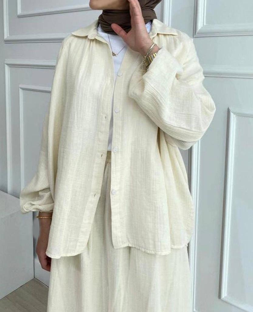 In-Stock Summer Fashion: Women's Crinkled Puff Sleeve Long Sleeve Muslim Apparel Skirt Set