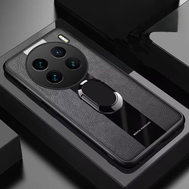 

Роскошный магнитный держатель для VIVO X200Pro X200 Pro Mini кожаный защитный чехол для VIVO X100 Ultra X100S Pro Ring противоударный бампер VIVO X100 Ultra чёрный