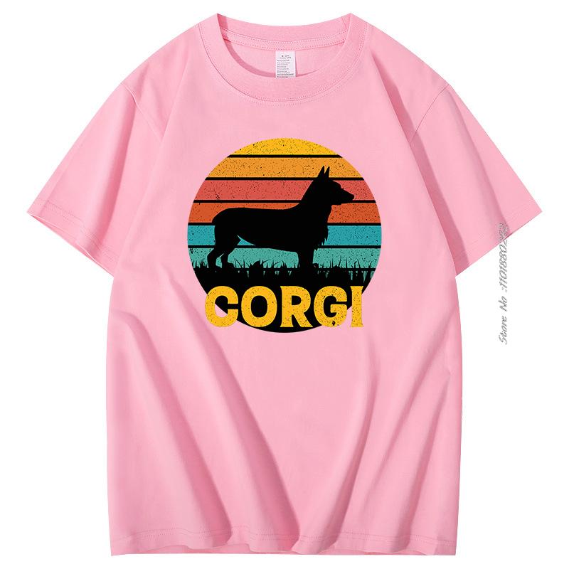 Funny Corgi Vintage Retro Sunset Silhouette Gifts Dog Lover Dog Owner Essential Cotton Tshirt Summer Harajuku Streetwear