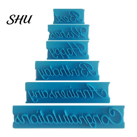 DIY 6Pcs/Set Fondant Mould Soft Non-stick Plastic Happy Best Wishes Birthday Cake Decoration Mold for Home Embosser