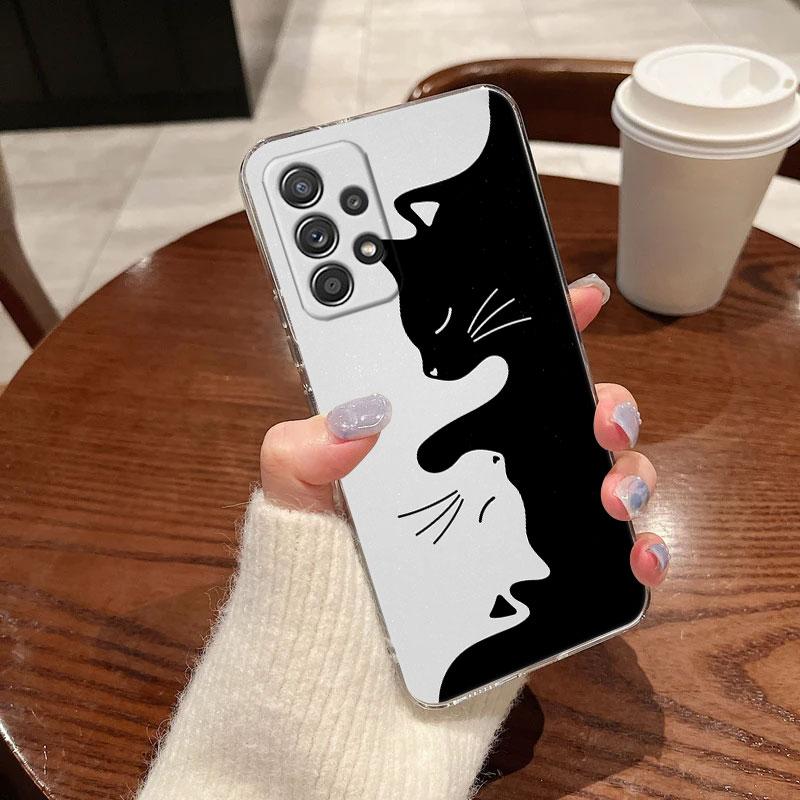 Funny Cute Cat Line Art Clear Phone Case For Samsung Galaxy A56 A57 A37 A55 A54 A36 A35 A26 A25 A17 A07 A52 A34 A73 A21s Cover