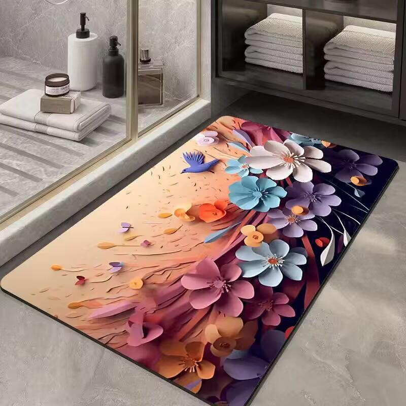 Luxury Crystal Velvet Floor Mat Bathroom Bathroom Door Moisture-wicking Foot Mat Home Non-slip 3d Three-dimensional Floor Mat