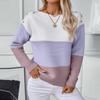 Women's Fashion Casual One-shoulder Button Pullover Knit Cardigan Contrast Color Pullover Long Sleeve Loose Sweater