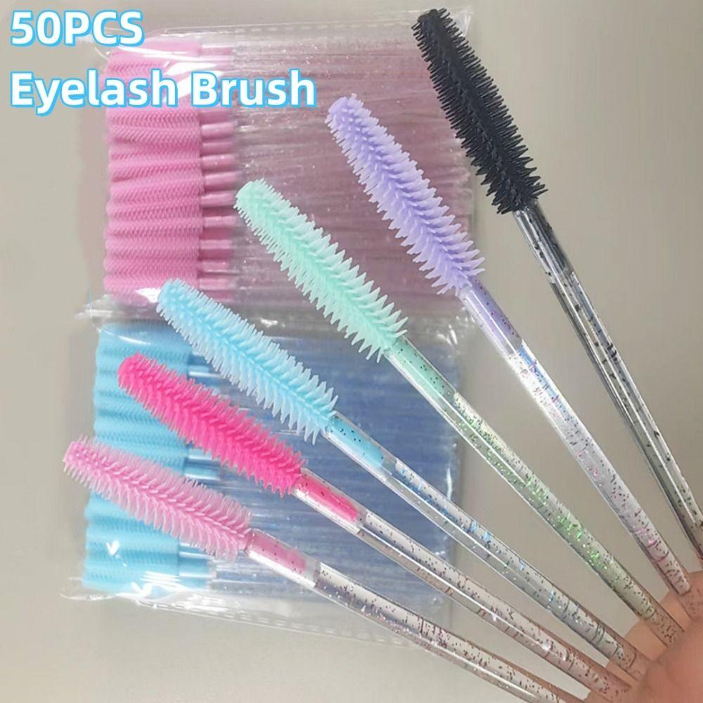 50pcs Crystal Silicone Eyelash Brush Eyelashes Extension Spoolie Microbrush Lash Makeup Brushes Cosmetics Tool Eyebrow Comb