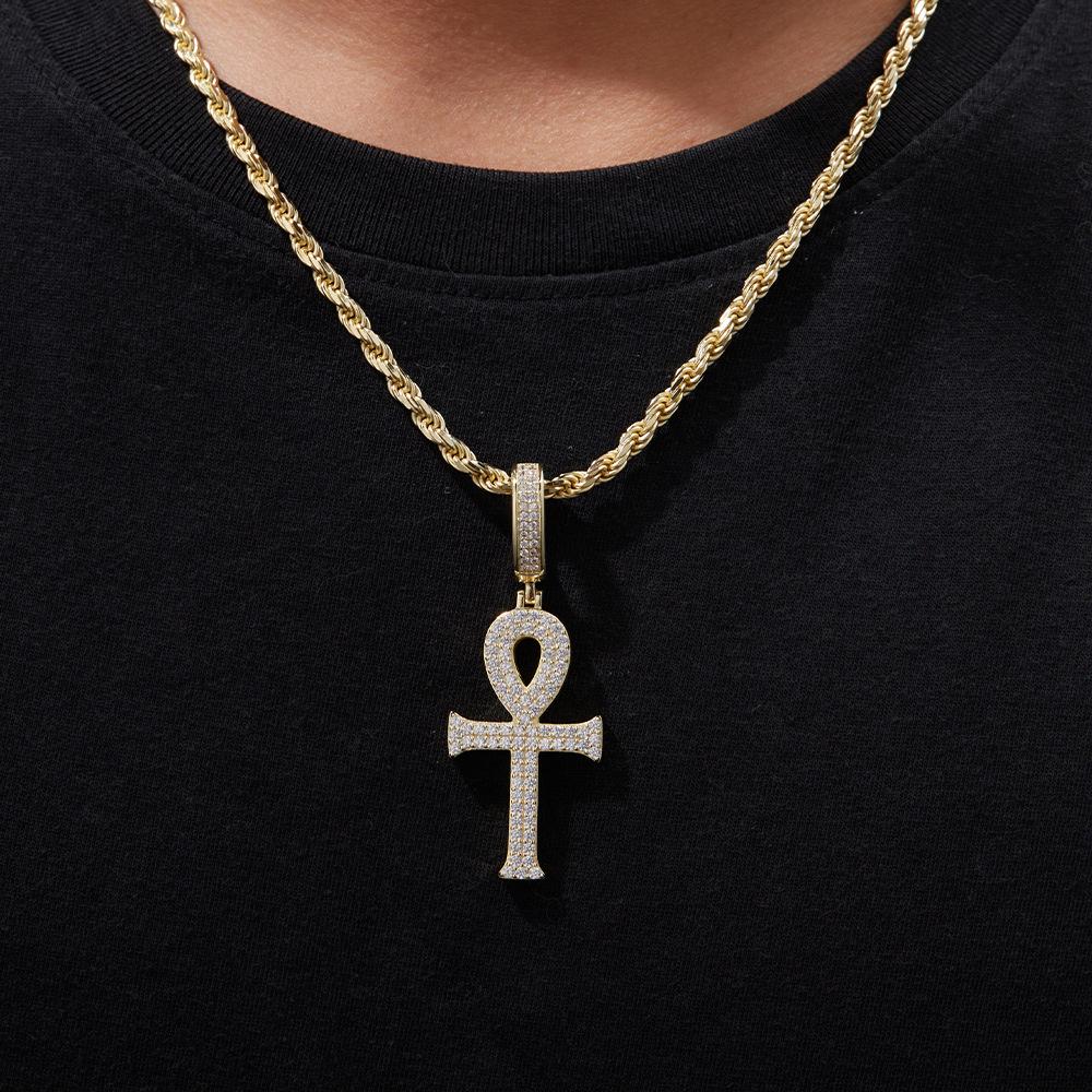 European-American Hip Hop S925 Moissanite Cross Pendant Necklace