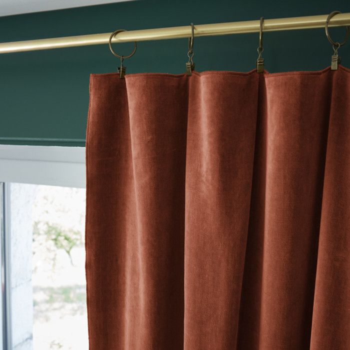 Adjustable Curtain + 8 Clip Rings "César" 140 X 270 Cm Cotton Velvet - César Terracotta