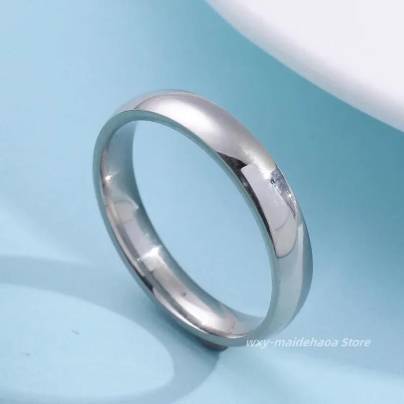 Fashion Simple Smooth Classic 4mm Stainless Steel Ring for Women and Men Classic Couple Rings Wedding Engagement Jewelry