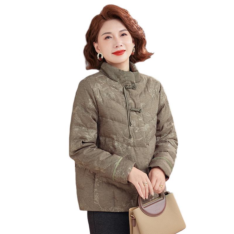 2025 Chinese-Style Down Jacket for Middle-Aged Women: Thick, Warm 90% White Duck Down Winter Coat