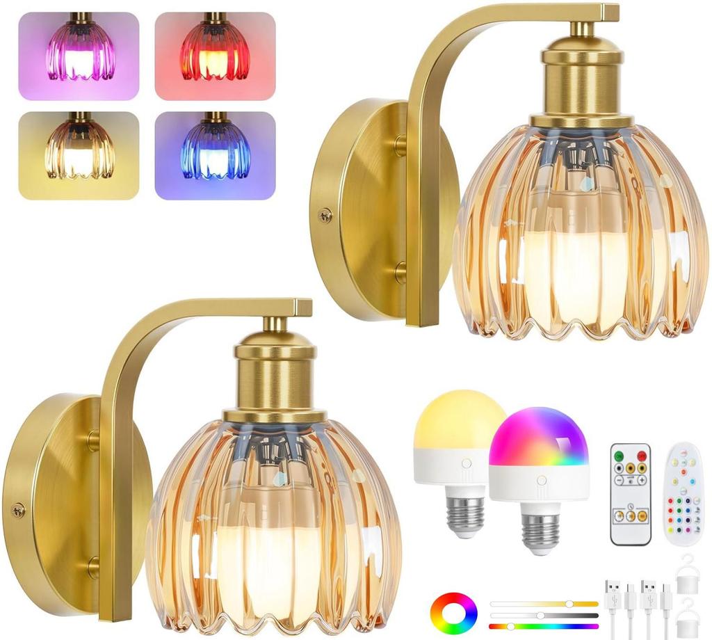 Tulpen Glas RGB Wandleuchte: Wiederaufladbares kabelloses Nachttisch- und Wohnzimmerlicht