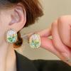 Monet garden oil painting style flower pearl earrings light luxury stud earrings French sweet small fresh earrings women