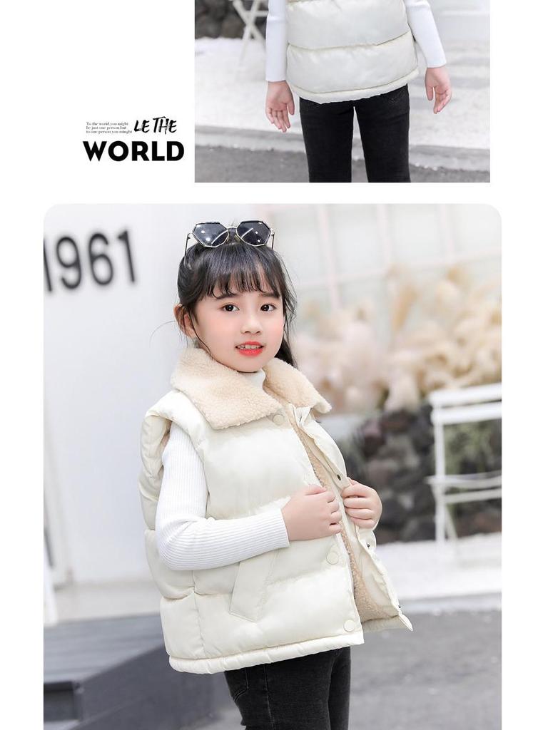 Children's Lamb Wool and Cotton Vest for Fall/Winter - Fashionable Solid Color for Boys and Girls