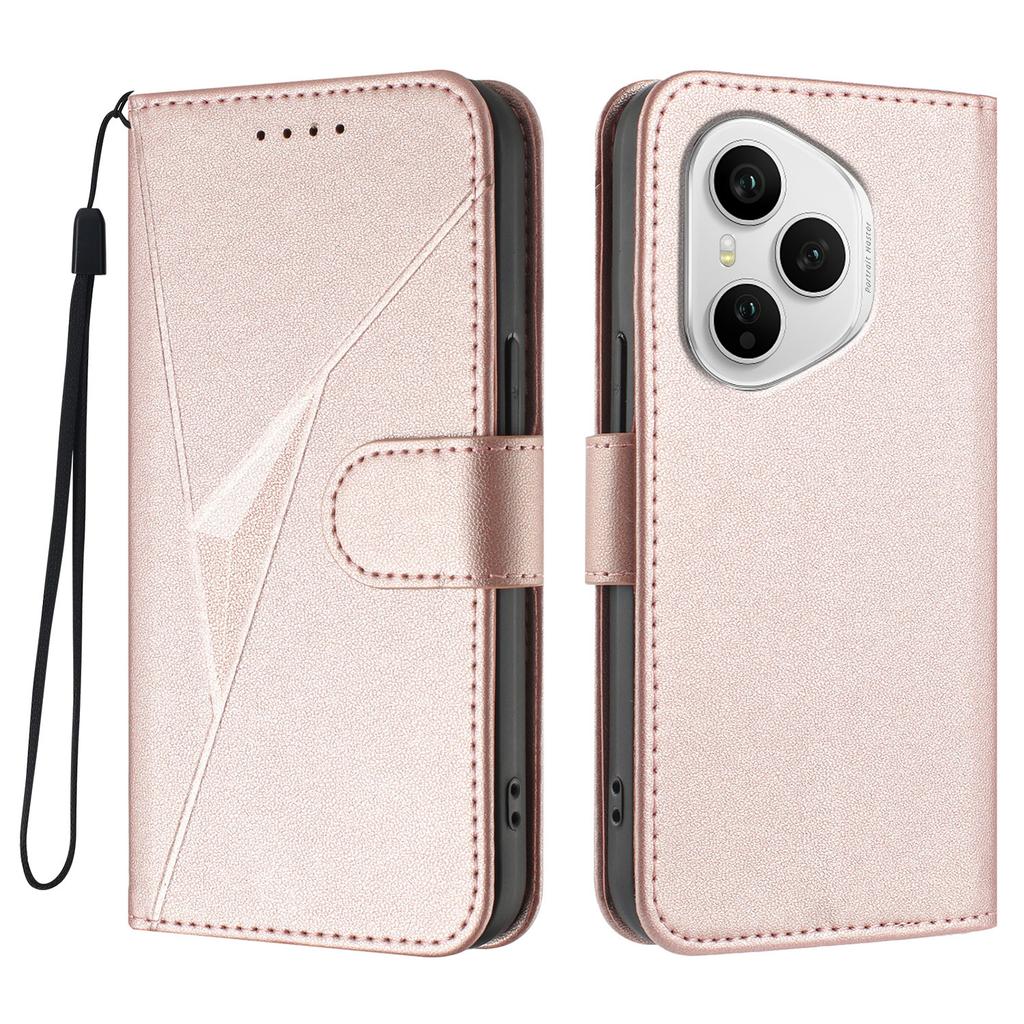 For Honor 400 Pro 5G (Global) Case Triangle Imprint Leather Phone Cover with Lanyard