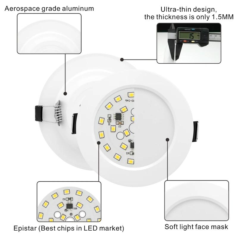 10 stk/parti DC 12V 24V Led Downlight 5W 9W 12W 15W 18W Innfelt taklys 3/4/5 tommer Rundt Panel Down Light Spotlight