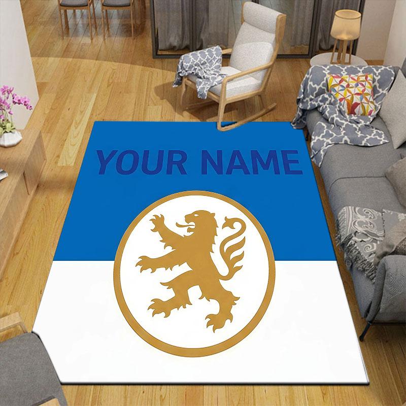 Custom Name,Olympique Lyonnais Home Sofa Decoration for Living Room & Bedroom, Non‑Slip Play Flannel Floor Mat for Game Room