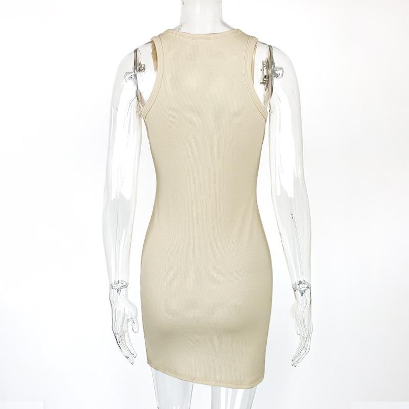 Sommer Ärmellos Sexy Tasche Hüfte Kurz Kleid Einfach Schlankmachend Tanktop O-Ausschnitt Mini Kleider Basic Mode Bodycon Party Elegant Kleidung