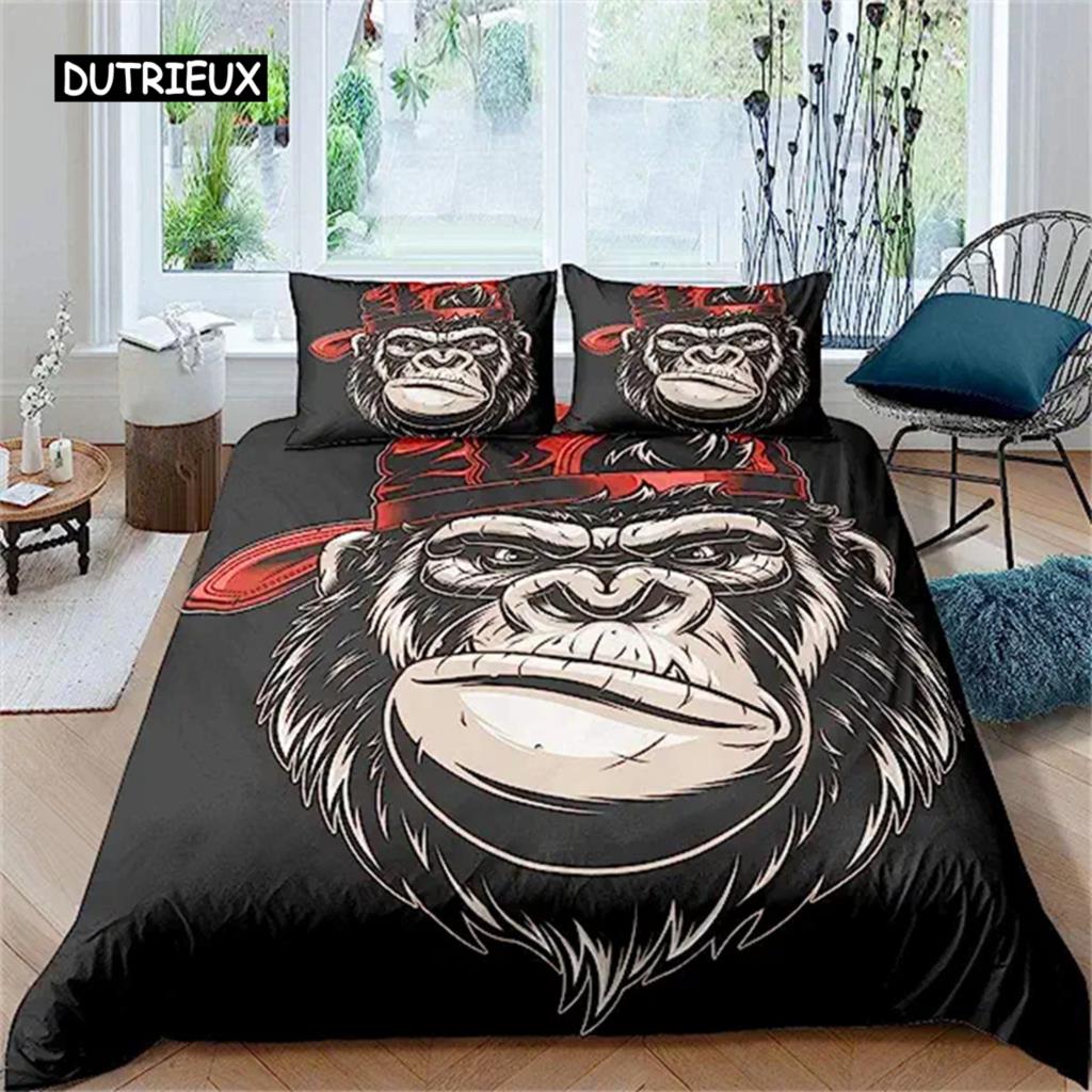 Gorilla Duvet Cover for Girls Boys Adults Brown Wild Animal Comforter Cover Nature Wildlife Duvet Cover for Bedroom Decoration