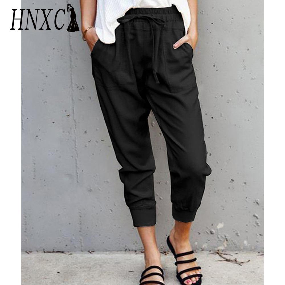 HNXC Sommer Damen Loose Plus Size Einfarbig Einfache Schnürung Schlank Lässige Neun-Punkt-Schlankheitshose