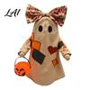 Warmes Bernsteinlicht Kürbis Eimer Beleuchtet Vintage Patchwork Geist Halloween Hoch Gesteppte Geist Puppe mit Laterne Laterne Rustikal Bauernhaus Niedlich
