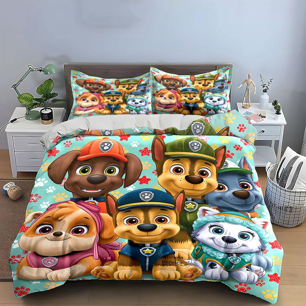 Cute Cartoon Dog Team Pattern Bedding Duvet Cover Set Duvet Cover Pillowcases (1*Duvet Cover 2*Pillowcases, Without Duvet Insert)