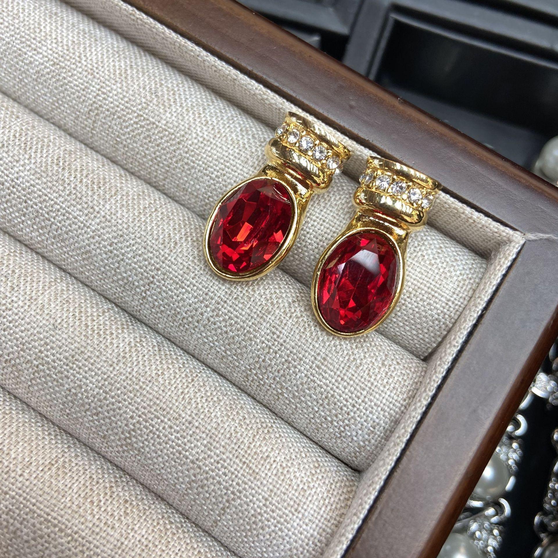 

Винтажная медная гальваническая маркировка Langfan из настоящего золота, реплика, сохраняющая цвет рубинового ожерелья, комплект серег-гвоздиков