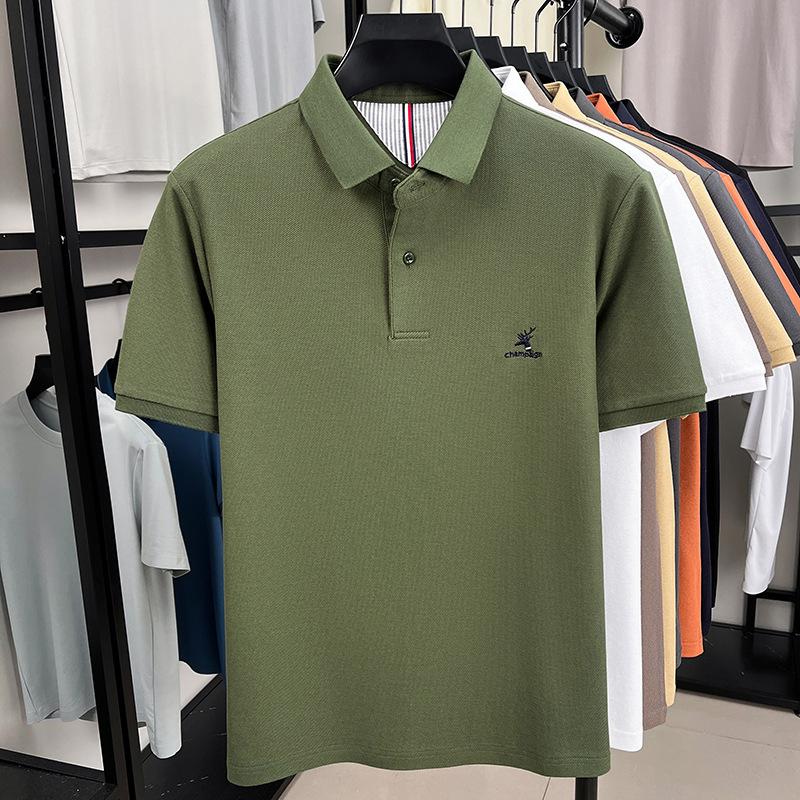 Pánské elegantní polo tričko s krátkým rukávem, luxusní vyšívané tričko s klopou a volným topem s půl rukávem