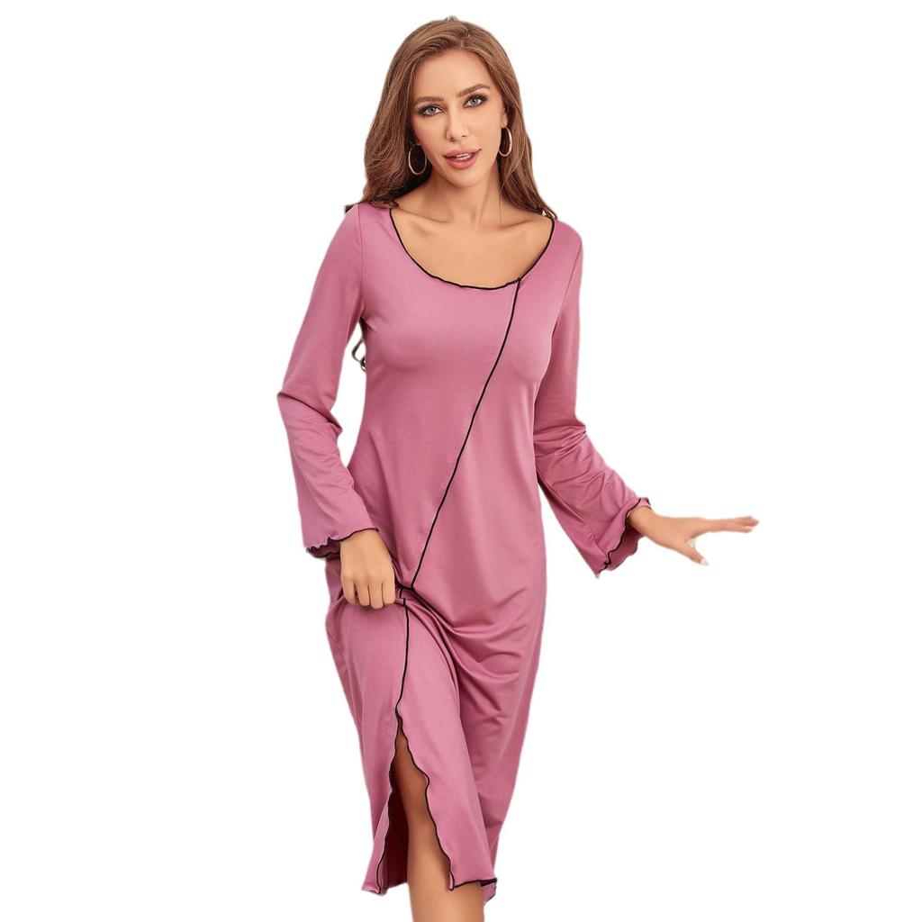 European and American nightgowns long-sleeved women's spring and autumn long inlaid women's pajamas and loungewear