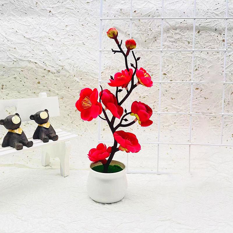 1PC Simulation Ornament Potted Plants Decoration Bonsai Adorn Wintersweet Plastic Moss Elegant Artificial Flowers