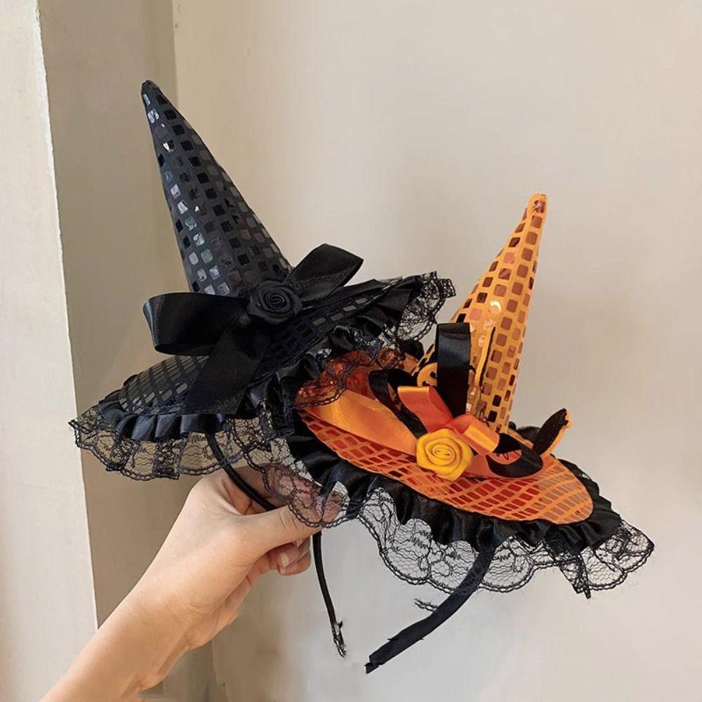 Lace Halloween Witch Hat Hair Hoop Cartoon Cone Hat Headband Halloween Party Hair Band  Photo Props